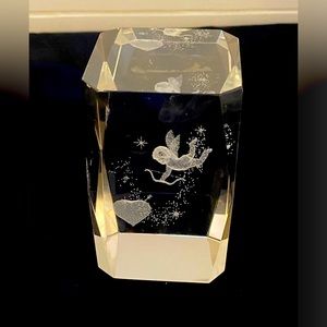 3D Laser Etched Crystal Cube Cupid's Starry Night Heart Love Paperweight